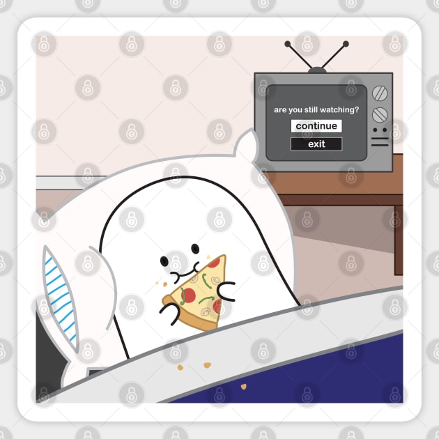 Gordie the Ghost (pizza in bed) | by queenie's cards Sticker by queenie's cards